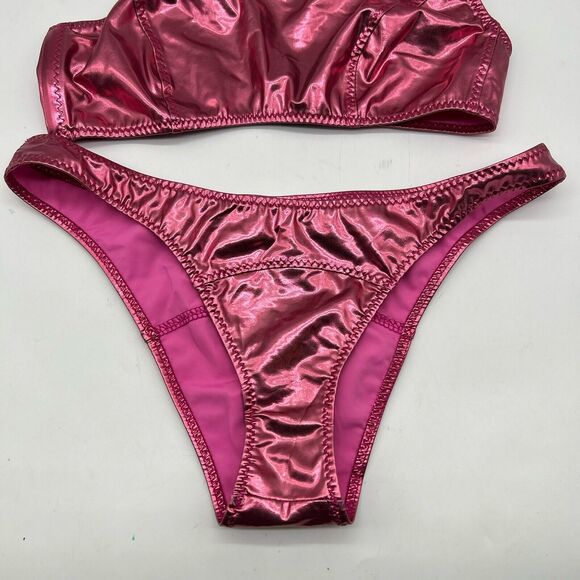 LISA MARIE FERNANDEZ Arden Metallic PVC 2 pc Bikini Set Pink Women's Size 0 XS - Picture 3 of 10